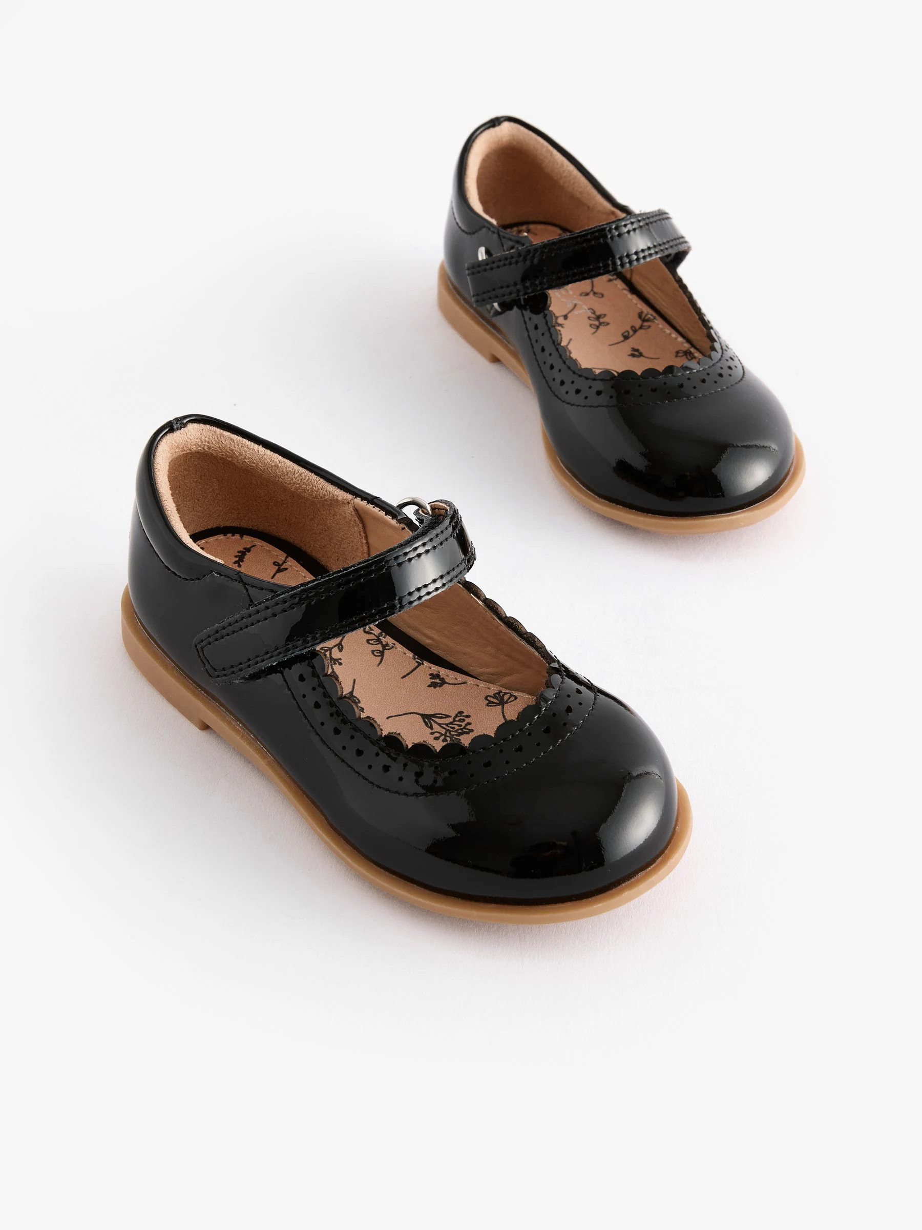 Zwart - Leren brogue schoenen met klittenbandsluiting