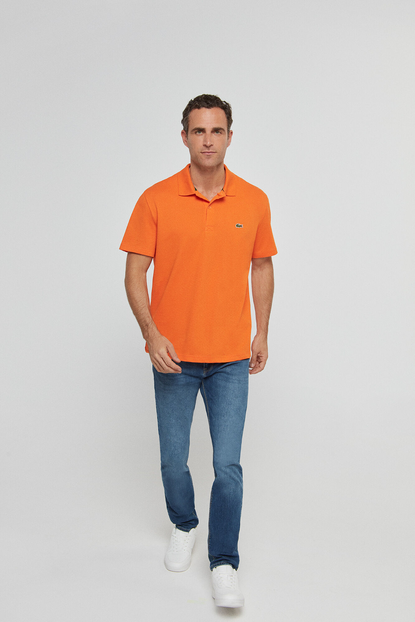 Camisa polo com bordado de crocodilo - Laranja