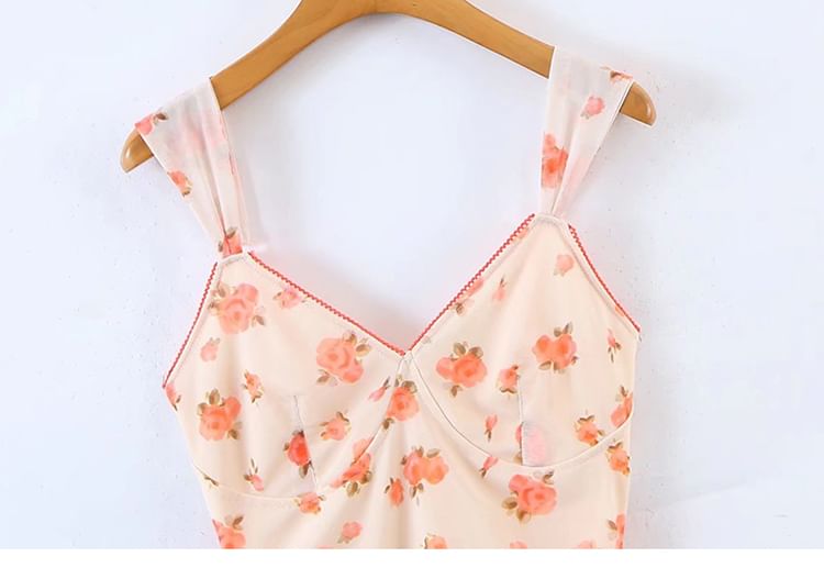 SugaYuja - Mouwloze bloemen midi bodycon jurk