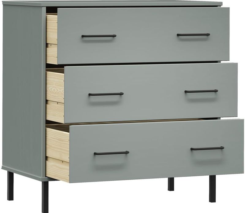 vidaXL - OSLO - Dressoir - Grijs - Massief Hout - 3 Lades