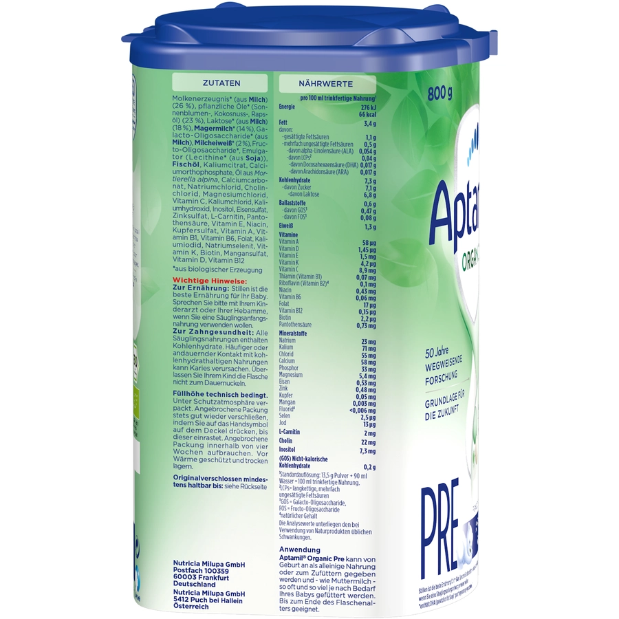 Aptamil Anfangsmilch Pre Organic 6x 800 g ab der Geburt