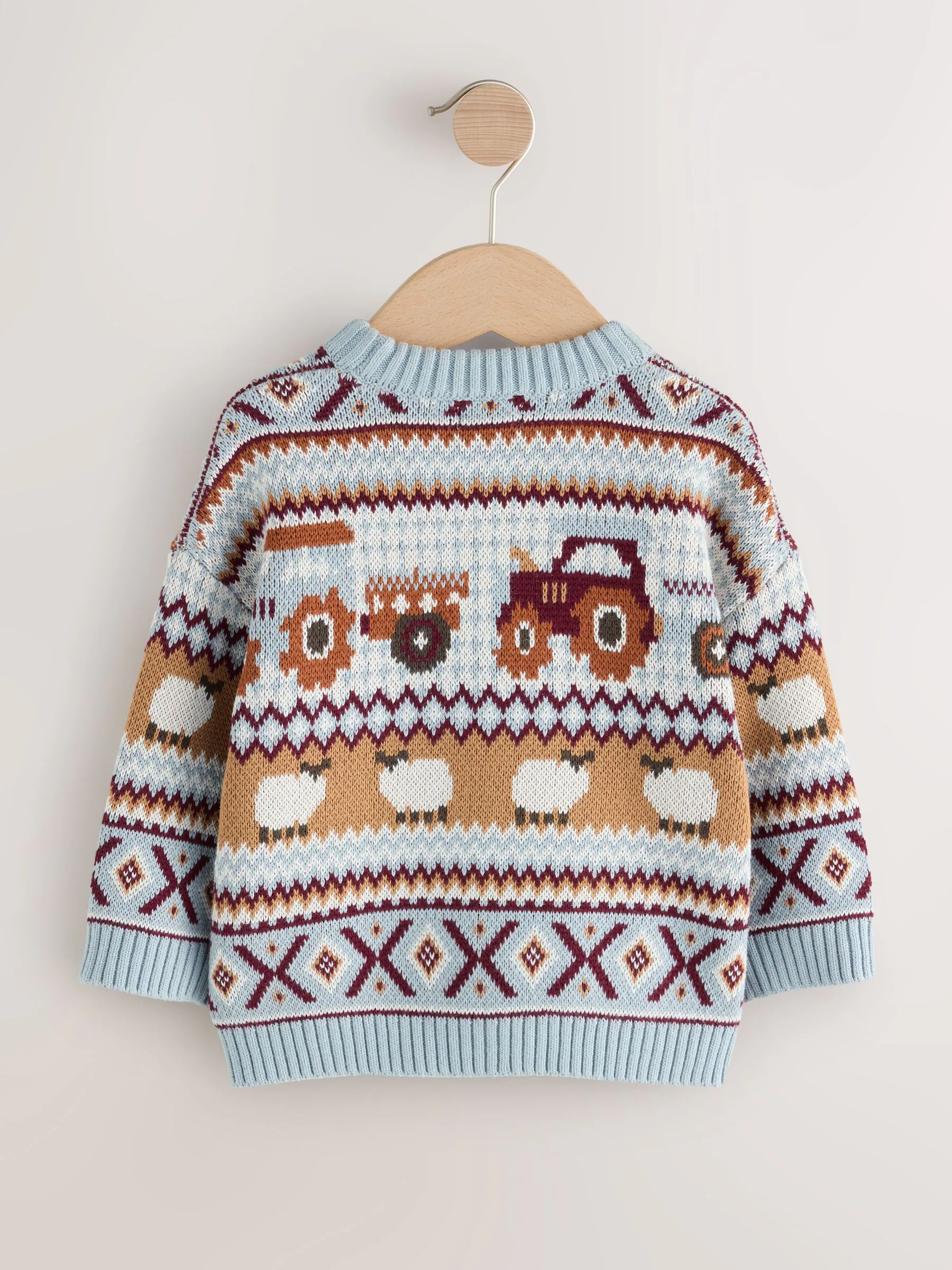Lichtblauw - Gebreide trui met fairisle-motief en ronde hals (3mnd -7jr)