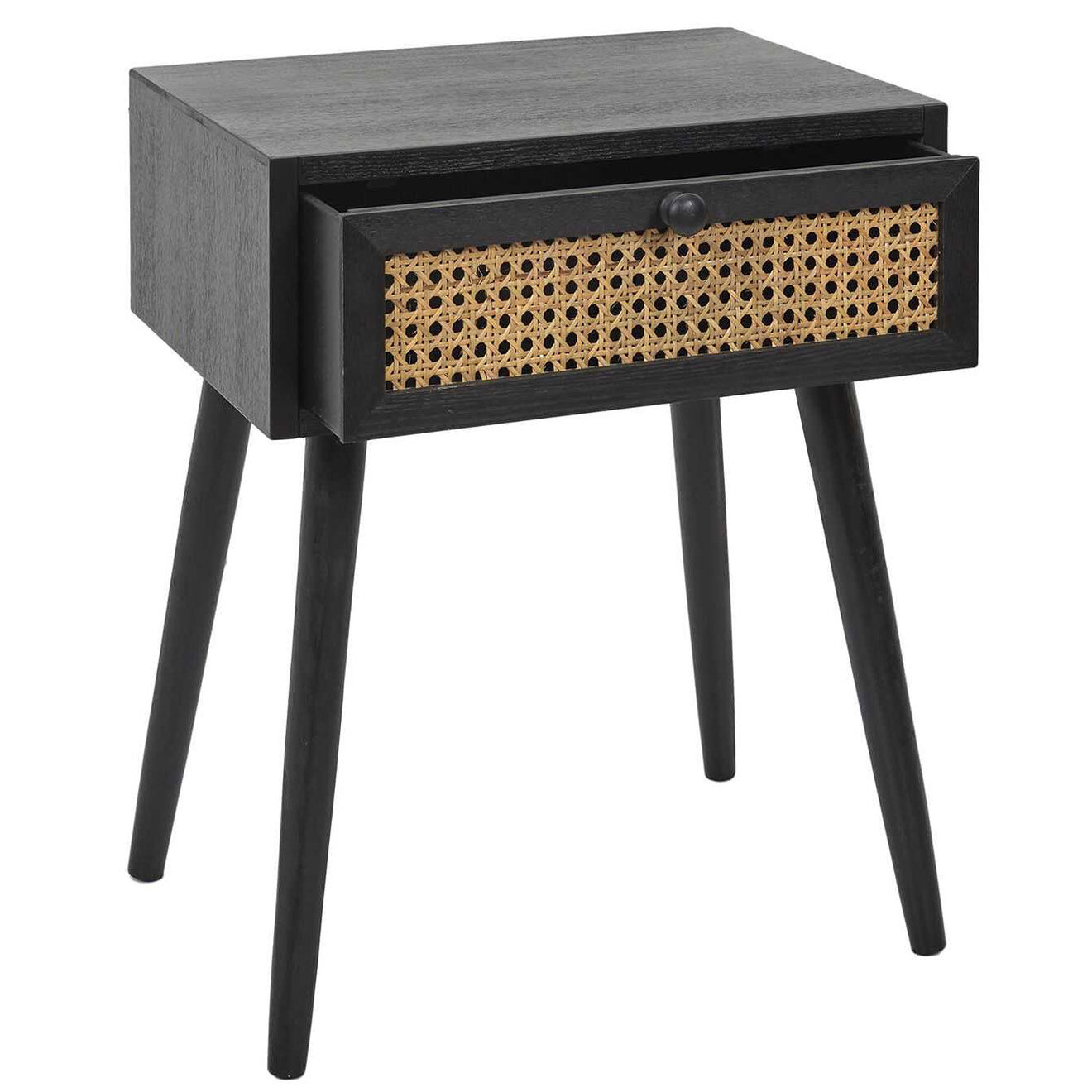 Home Deco Factory Table de chevet cannage 1 tiroir marron/noir - 40x50x30 cm