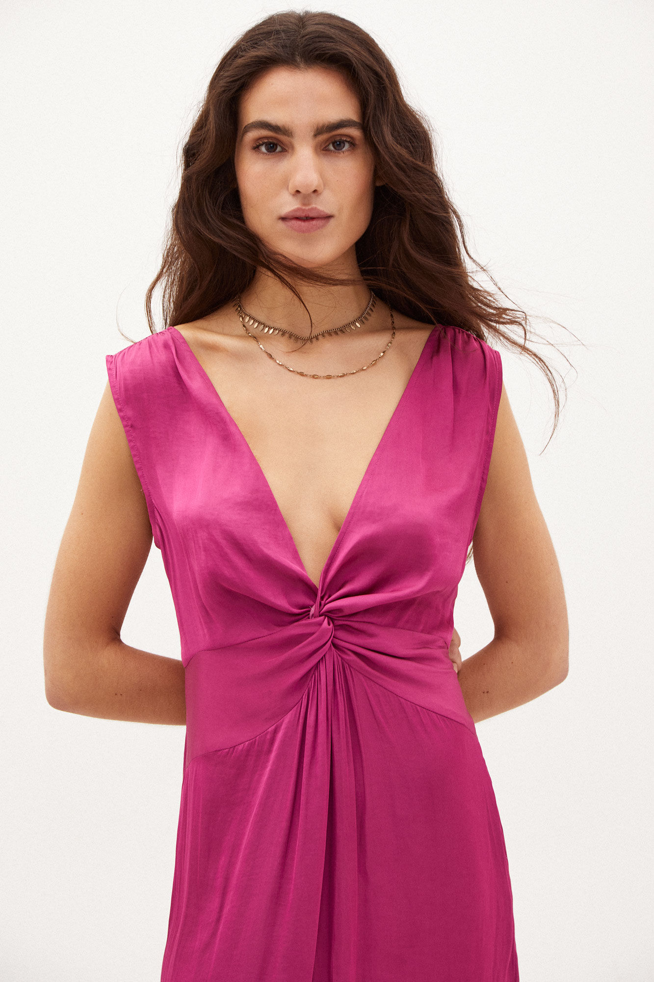 Vestido midi Flora de cetim - Rosa
