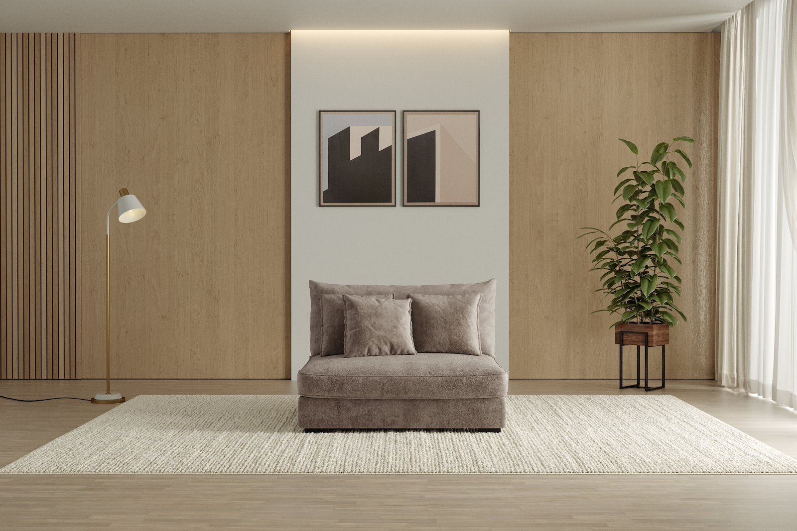 Rossi Lux 2-seter uten arm Tekstil Genesis 6 Mink med sorte ben. Lux Komfort.