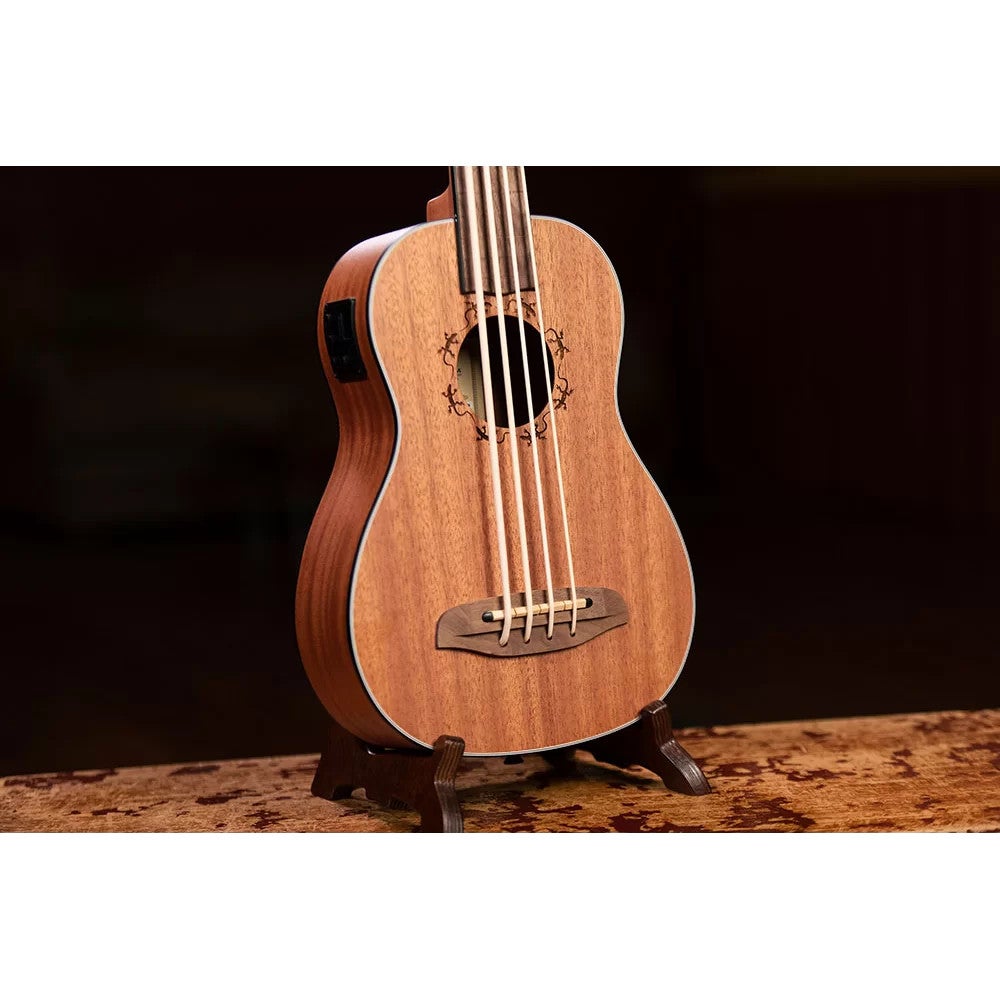 Ortega LIZZY-BSFL-GB Lizard Series Short Scale Uke Bass Natural fretloze E/A bas ukelele met gigbag
