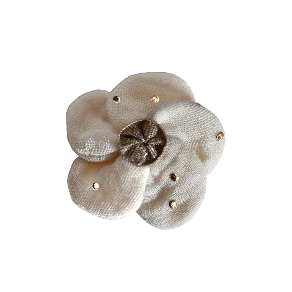 Mini Barrette Pétales De Fleur Gaze Pois Or Écru