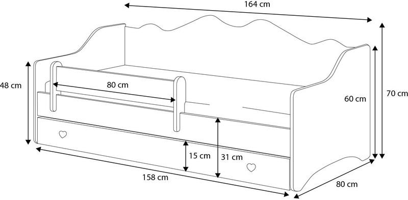 Kinderbed - Roze Wit - Met Lade - 160x80 cm - Inclusief Matras