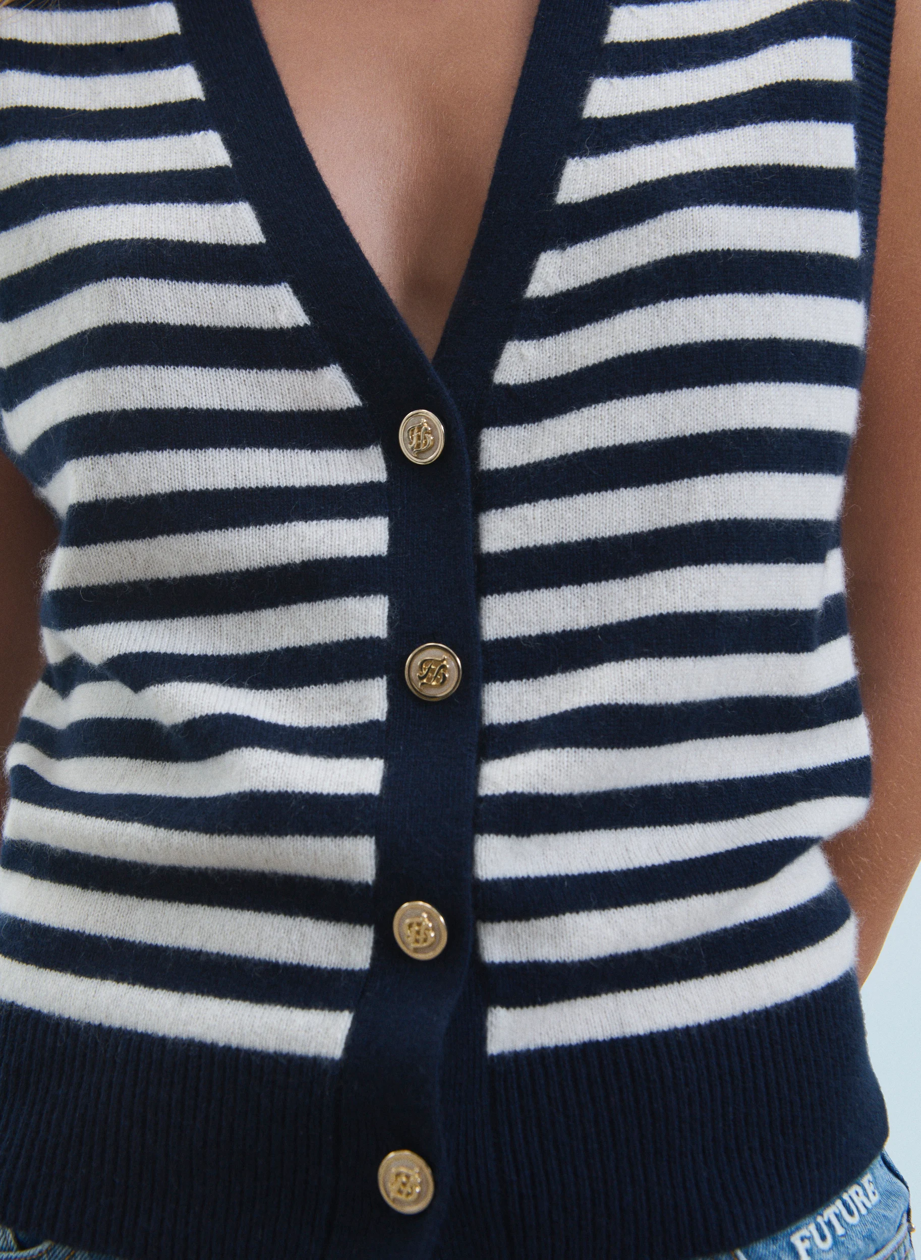 Gilet sans manche rayé en cachemire | Bleu