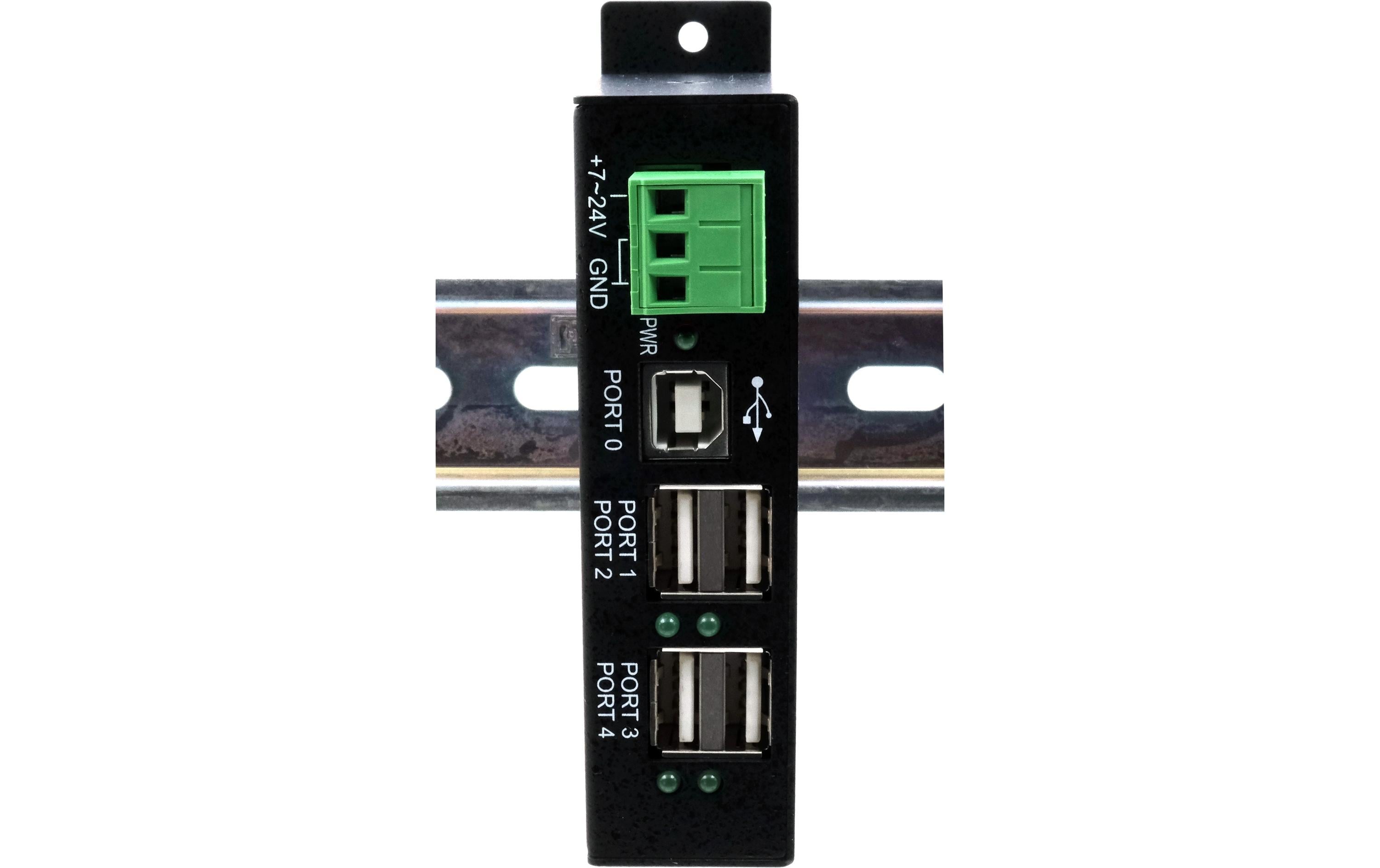 USB-Hub Managed USB 2.0 Hub 4-PortManaged 4-Port USB 2.0 Metall HUB mit 15KV ESD Überspannungsschutz (DIN-Rail)