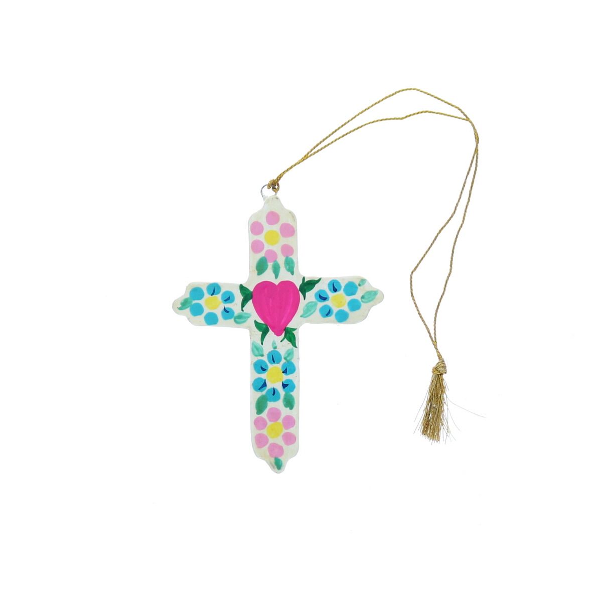 Suspension croix fleurie en bois multicolore Pondie Chérie