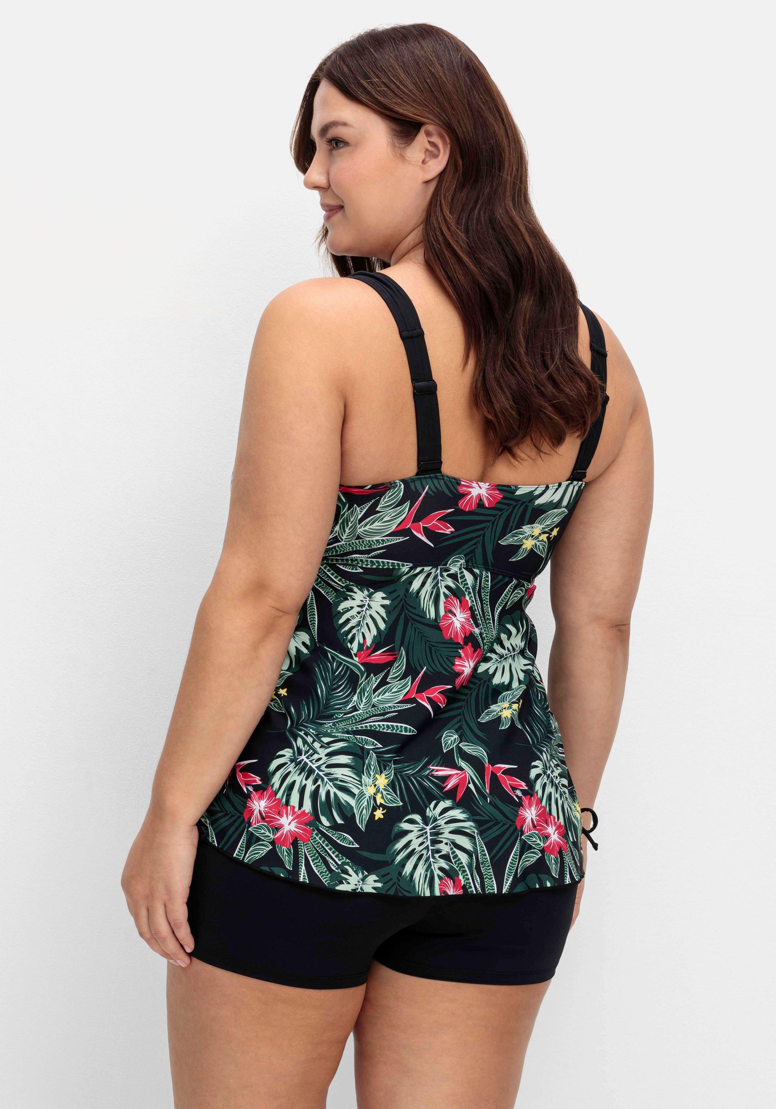 Tankini-Top mit Tropical Print und Raffung