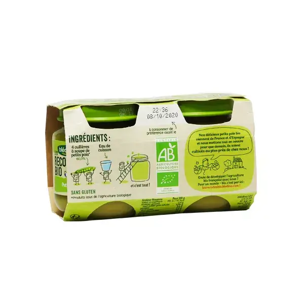 Blédina Les Récoltes Bio Pot Petits Pois +4m 2 x 130g
