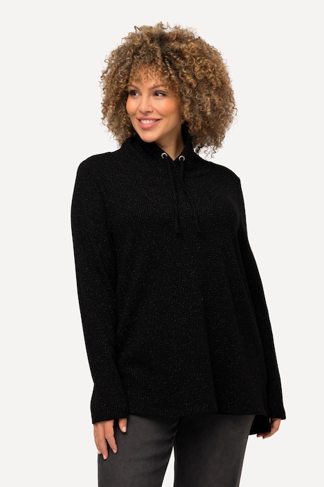 Sweatshirt, Waffelstruktur, Glitter, Stehkragen, Langarm