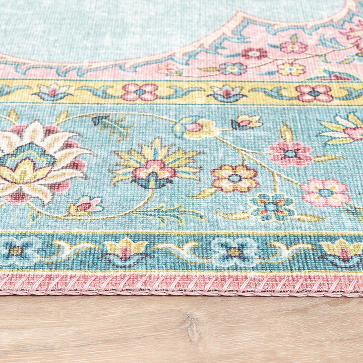Vintage vloerkleed - Lily Medaillon Lichtblauw | Fleurig