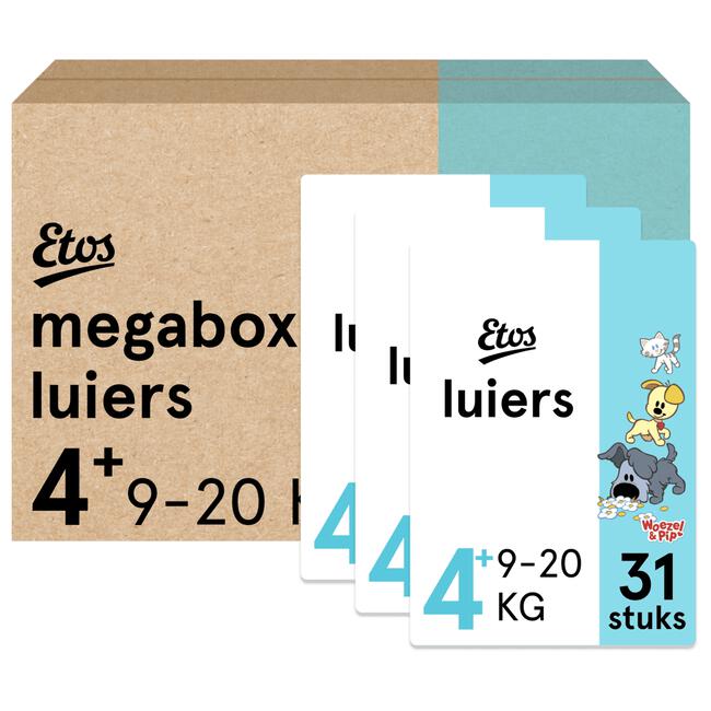 Etos Woezel & Pip Luiers Maxi plus Megabox maat 4+ 9-20 kg 93 stuks