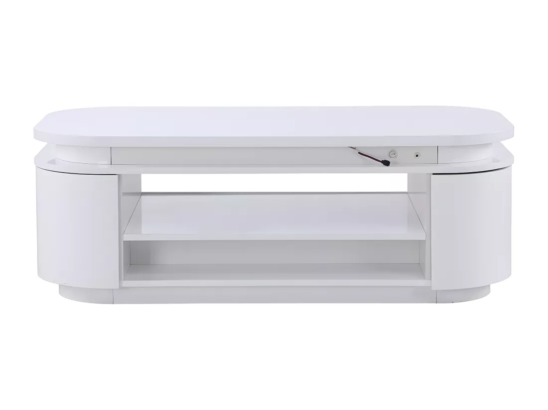 Table basse 4 portes et 1 tiroir avec LEDs en MDF - Blanc laqué - VANDANA