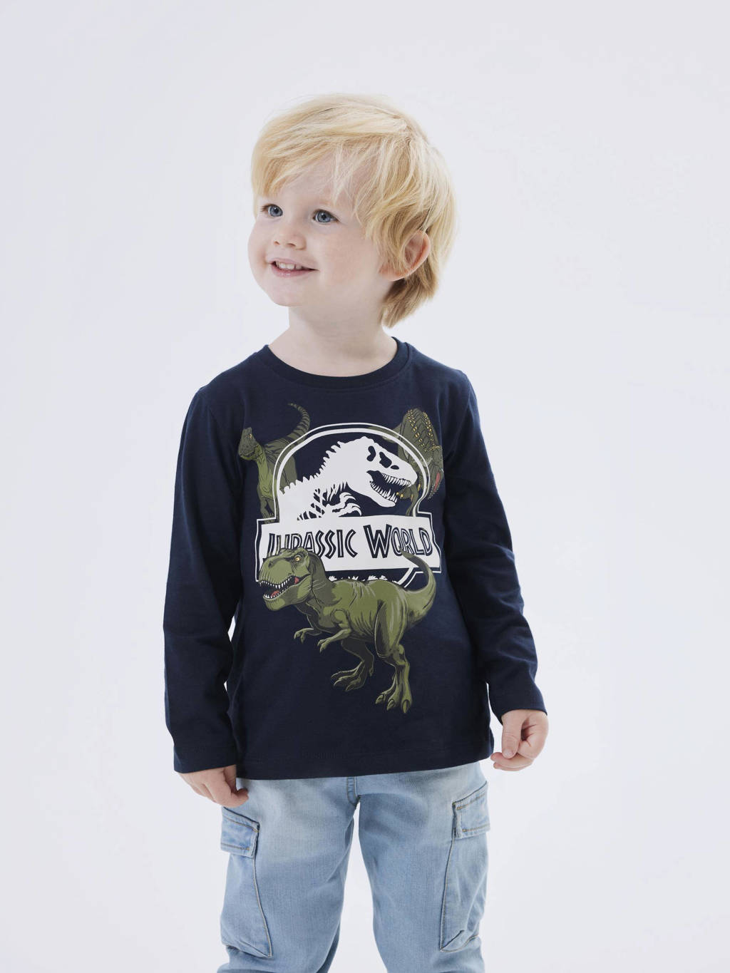 NAME IT longsleeve NMMNIJAL met katoen donkerblauw/wit/groen