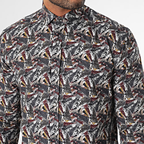 Chemise Manches Longues Gris Anthracite Bordeaux