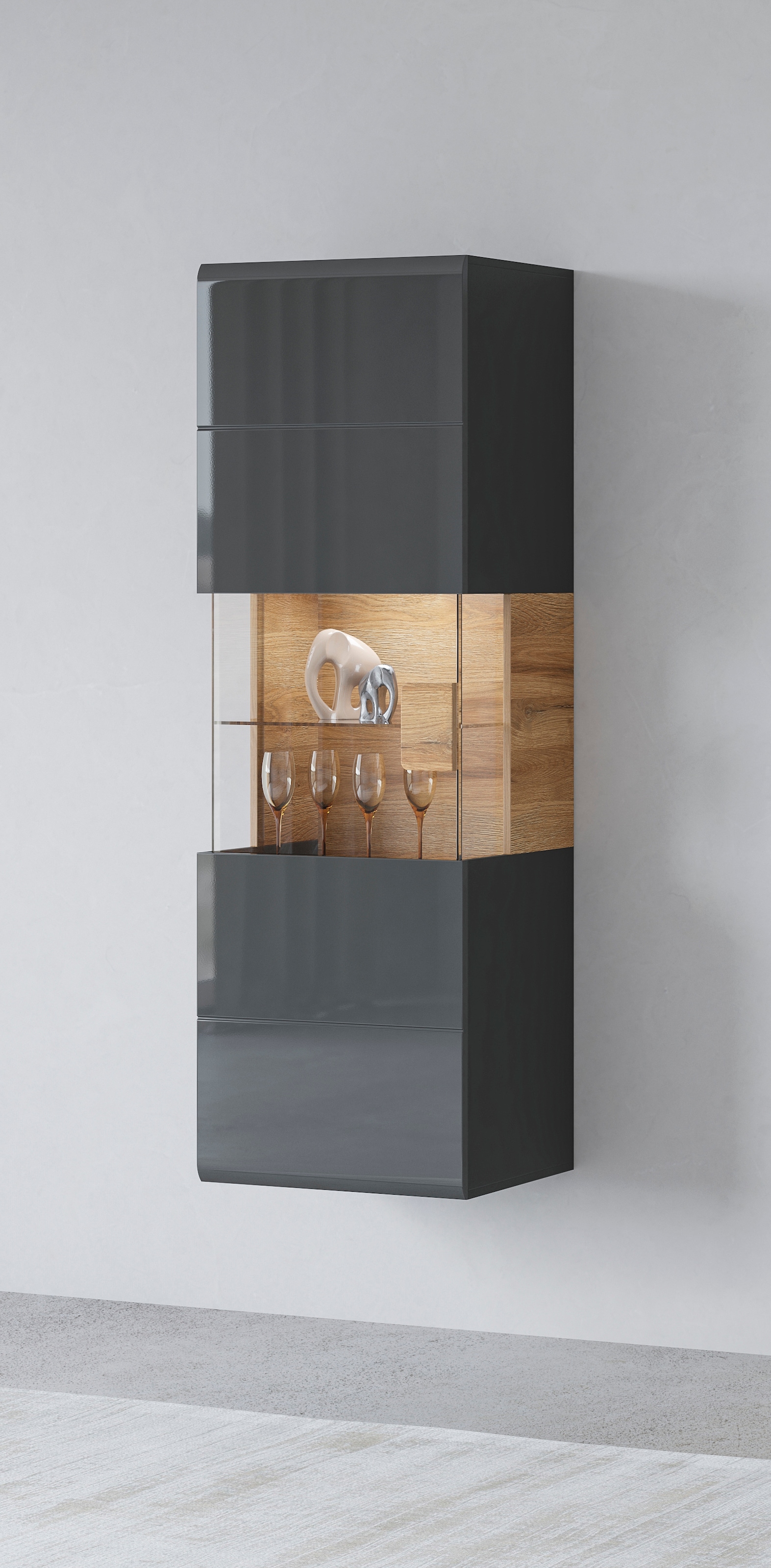 GOODproduct Hängevitrine »Toledo,Höhe 159 cm trendige Glasvitrine mit dekorative MDF-Front« Vitrine mit Glasfront, ohne Beleuchtung, viel Stauraum, hochglanz