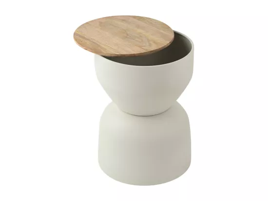 Table d'appoint ronde design avec rangement en métal grège et bois manguier massif D30 cm YOYO