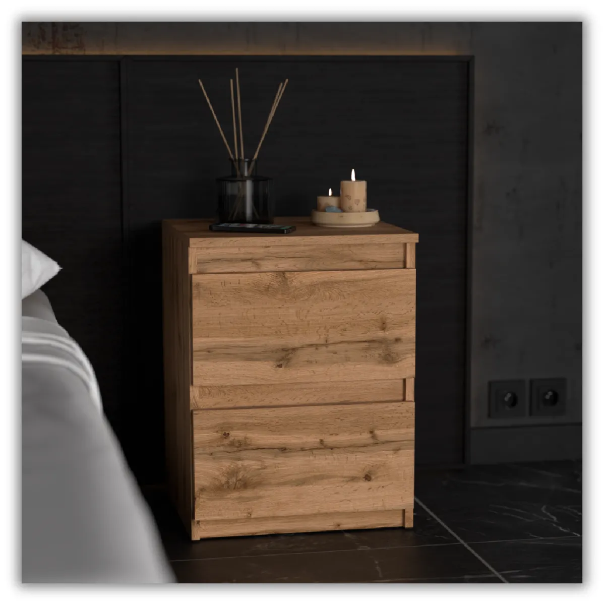 Table de Chevet Wotan - 2 Tiroirs - 40 cm