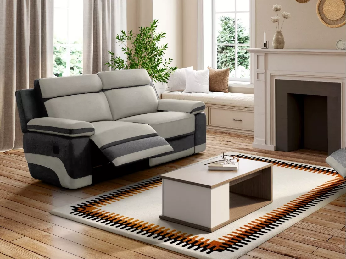 Canapé 3 places relax en microfibre gris clair et bandes anthracites TALCA