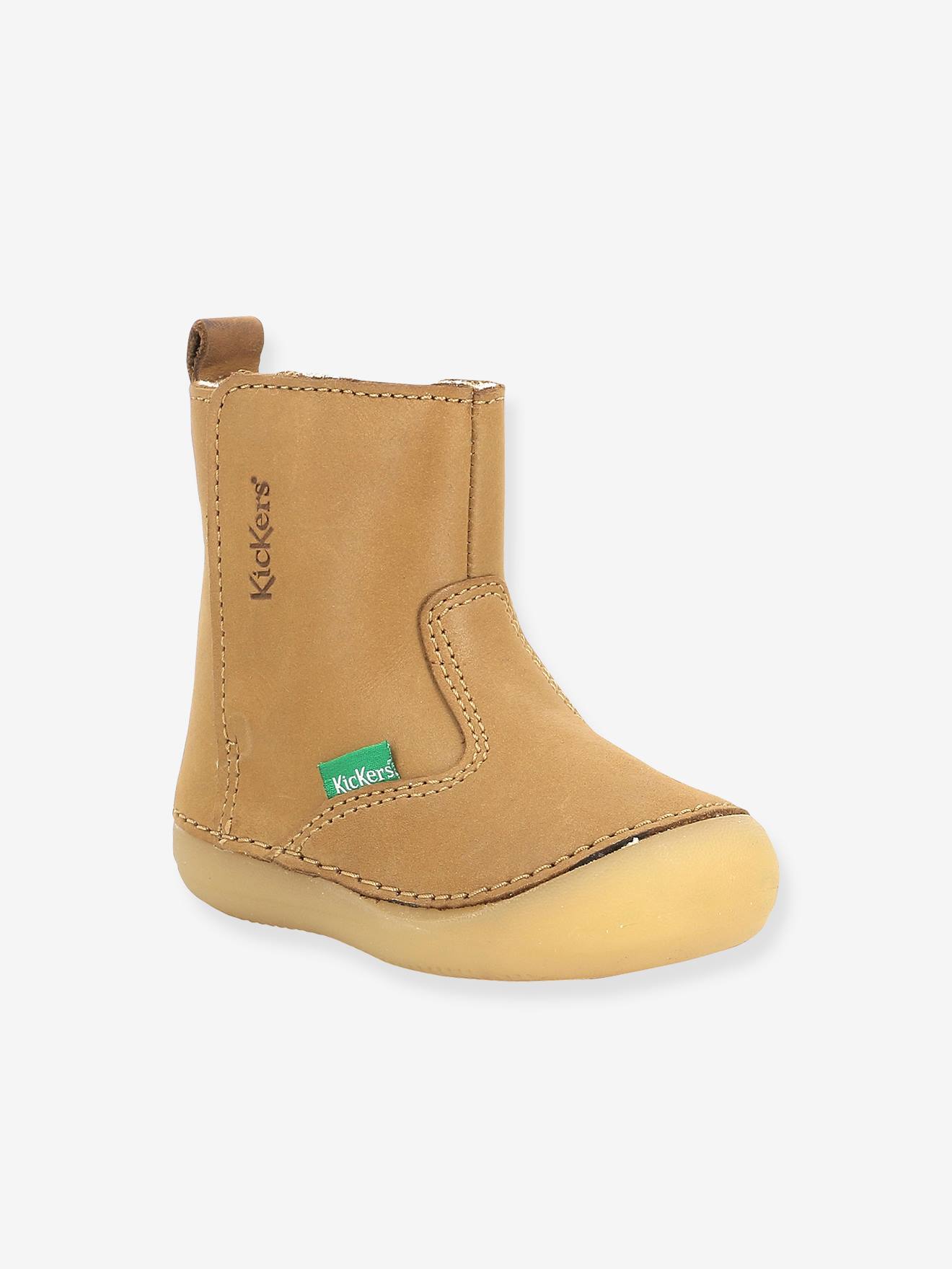 Sapatinhos de couro para bebê Socool Cho KICKERS® First Steps, bege claro, lisos