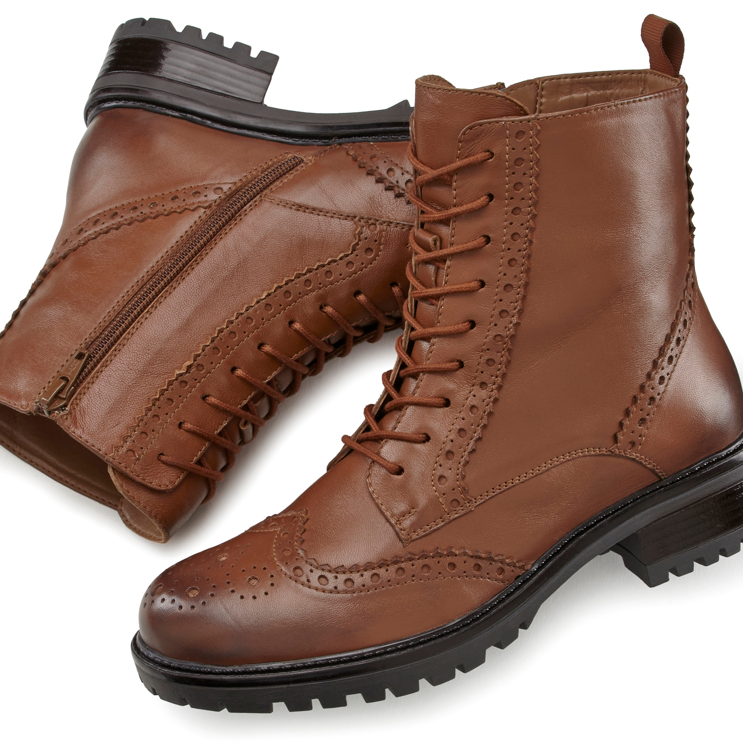 LASCANA Schnürboots  Schnürstiefelette, Ankle Boots, Leder, Schnüren & Reissverschluss
