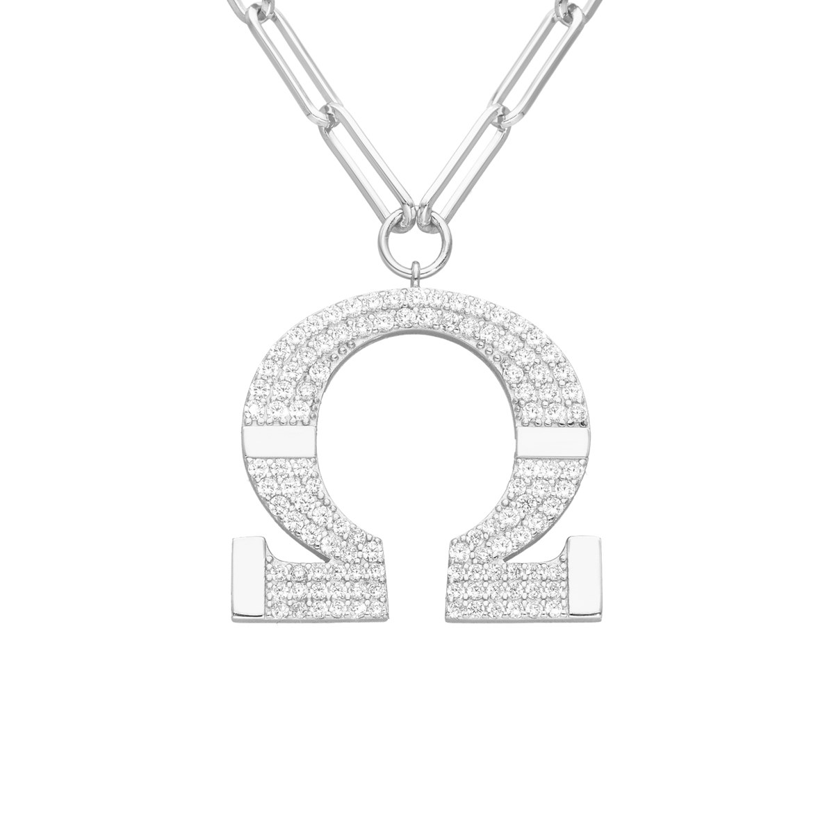 Collier Chaine Argent Omega Serti De Zirconiums Blancs