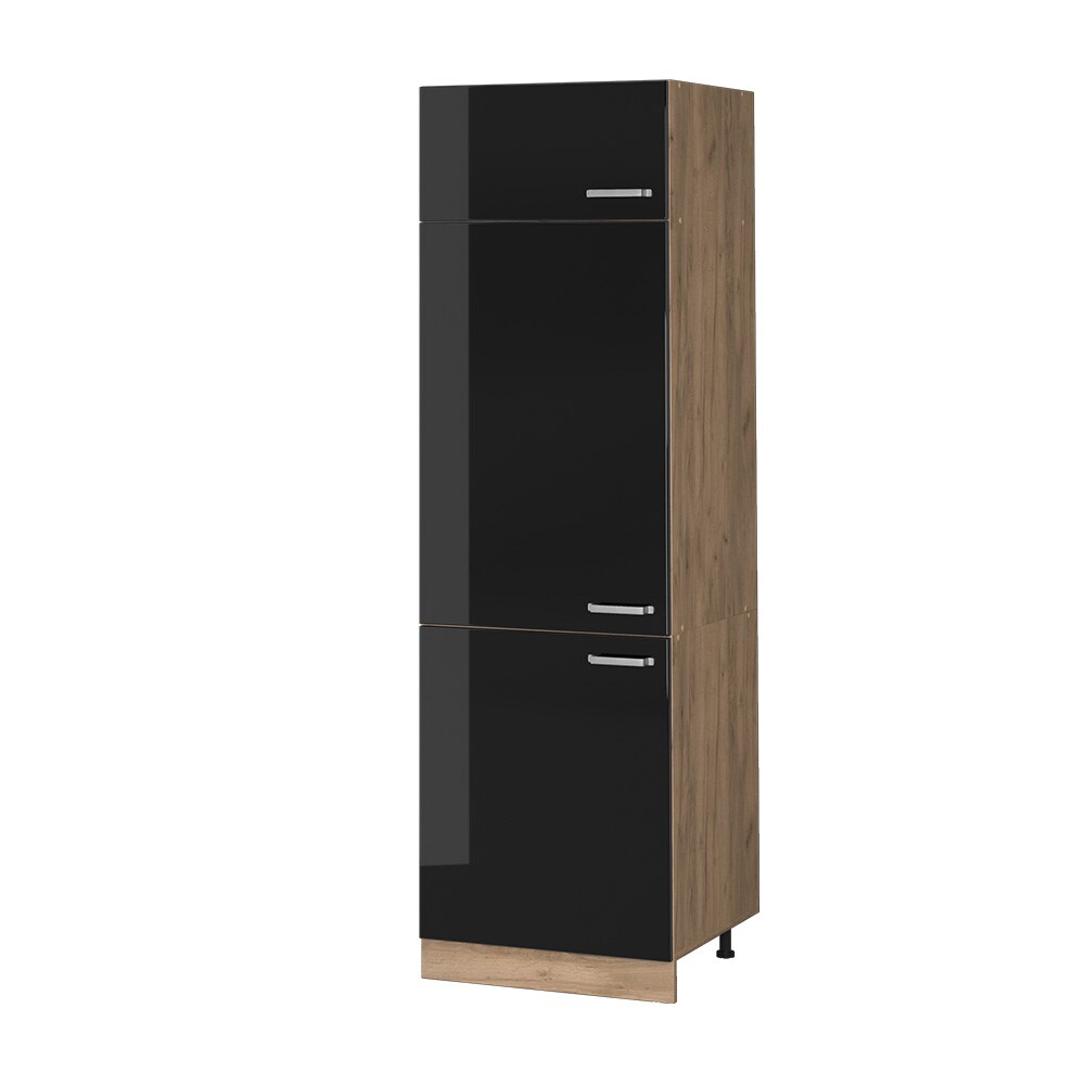 Vicco Kühlumbauschrank Küchenschrank R-Line Solid Eiche Schwarz 60 cm modern