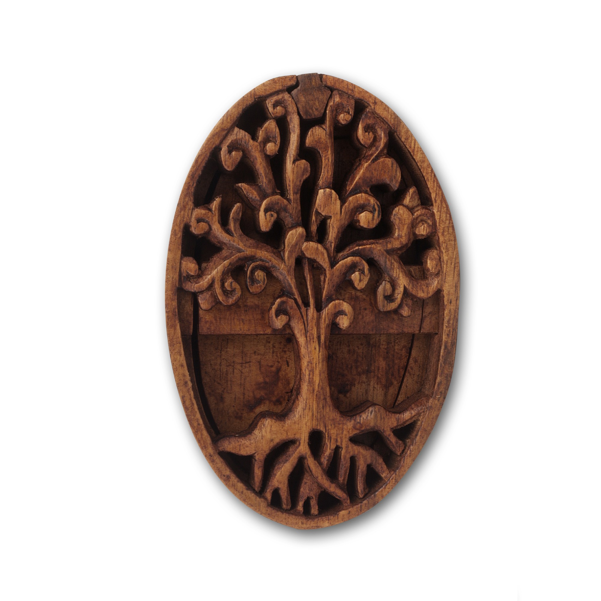 Secret Box 'Baum des Lebens', braunes Holz, T 7 cm, B 14 cm, H 8 cm von fischer's lagerhaus