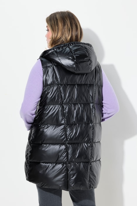 Steppjacke, lange A-Linie, Kapuze, Glitzersteinchen-Bänder