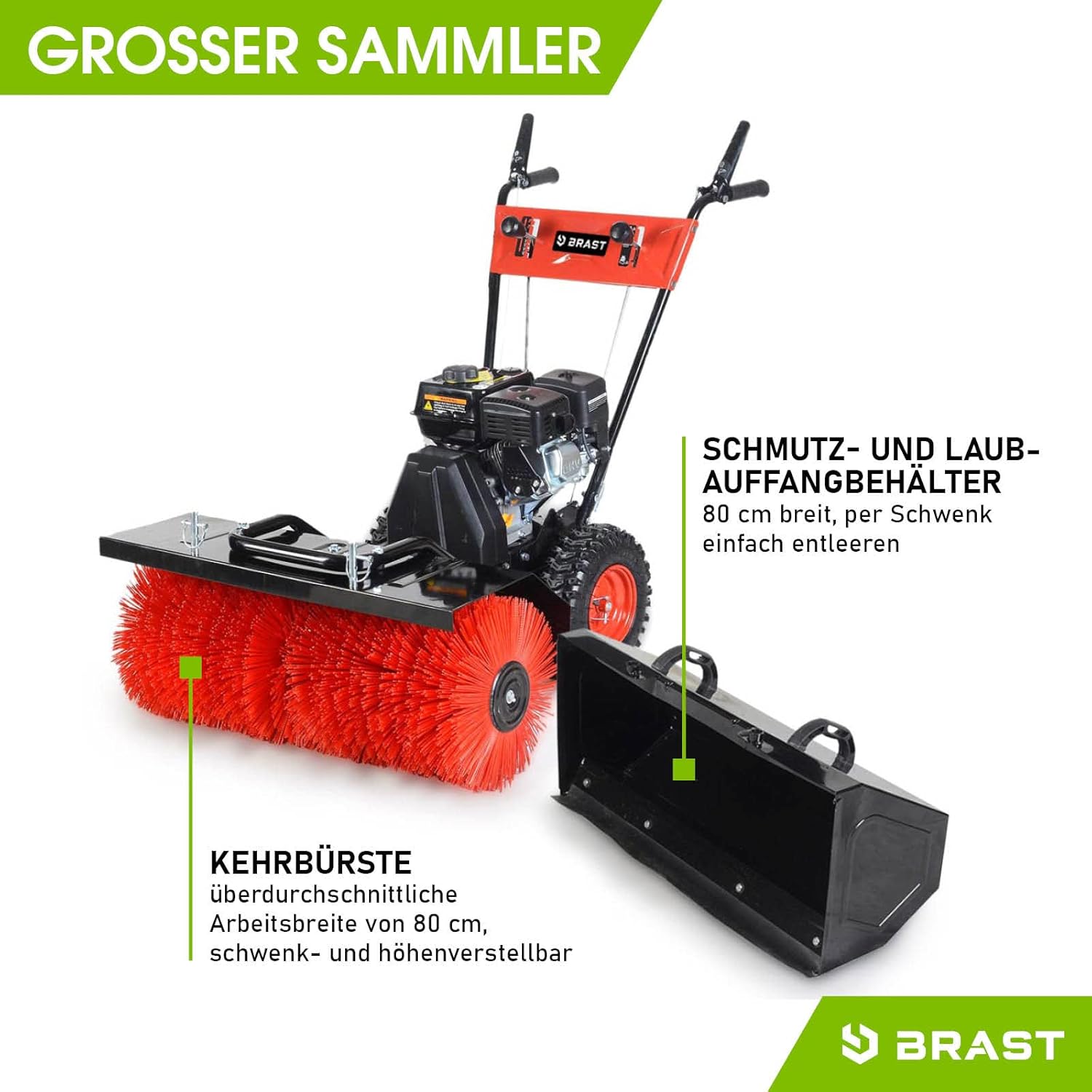 BRAST Kehrmaschine Benzin | Laubsammler Motorbesen | 4,8kW(6,5PS) - 5,14kW(7PS) | viele Modelle | 80-100cm Arbeitsbreite | 2in1 Gerät