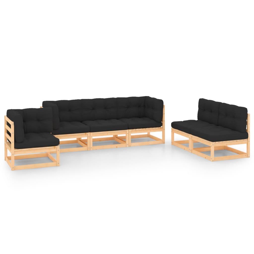 Salon de jardin meuble d'extérieur ensemble de mobilier 6 pièces avec coussins bois de pin massif