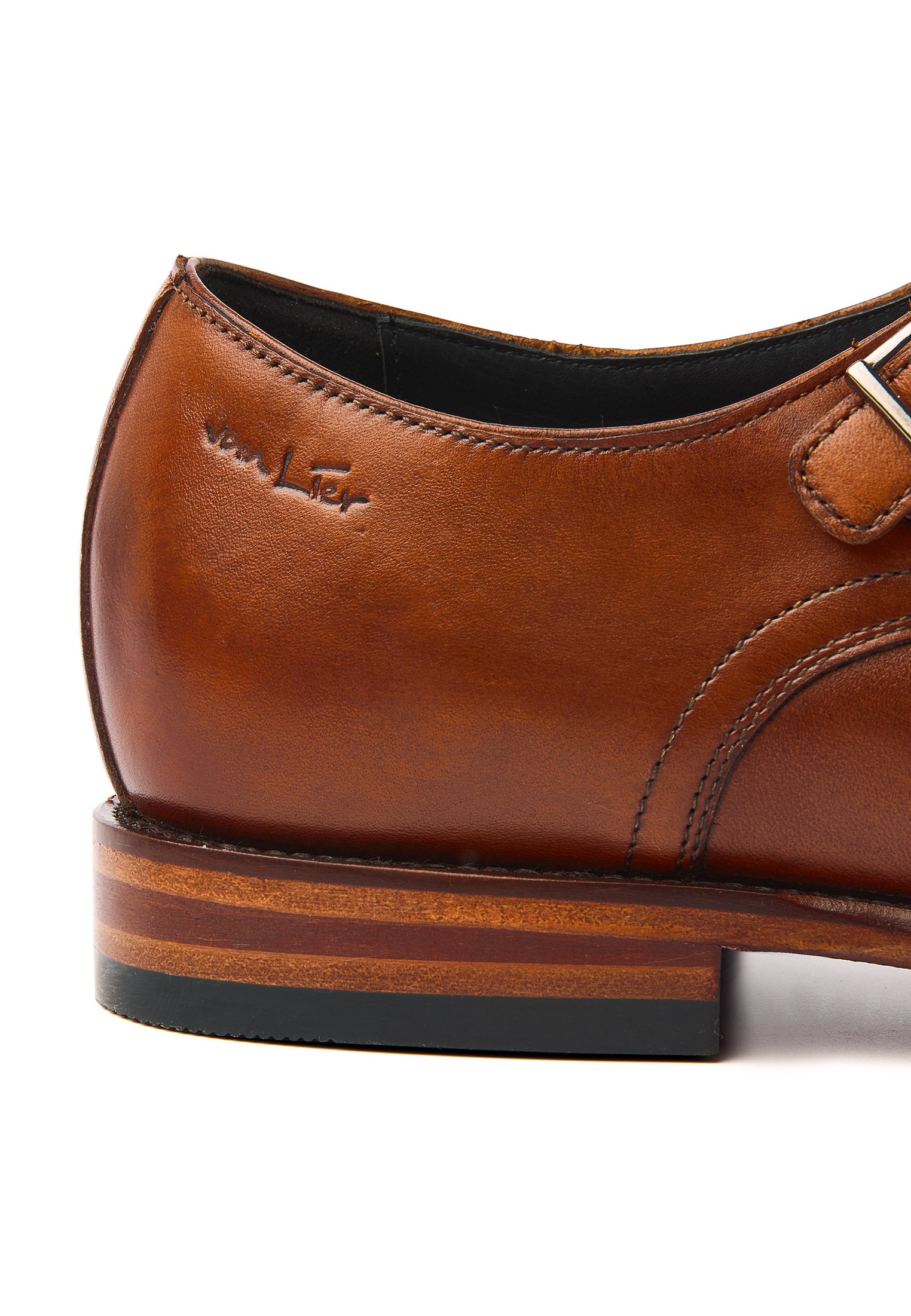 Cognac gladleren Madison gespschoen
