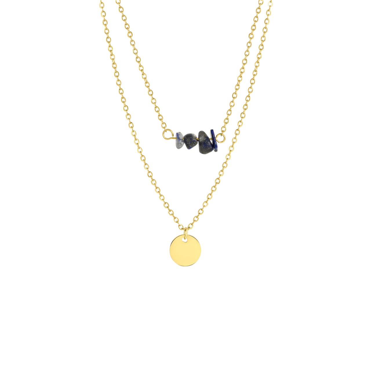 Stalen goldplated ketting met muntje en lapis
