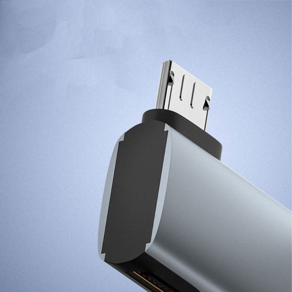 OTG Micro USB (M) auf USB A (W) / Micro USB (W) Ladeadapter Konverter 90° Grad-Winkel - Grau
