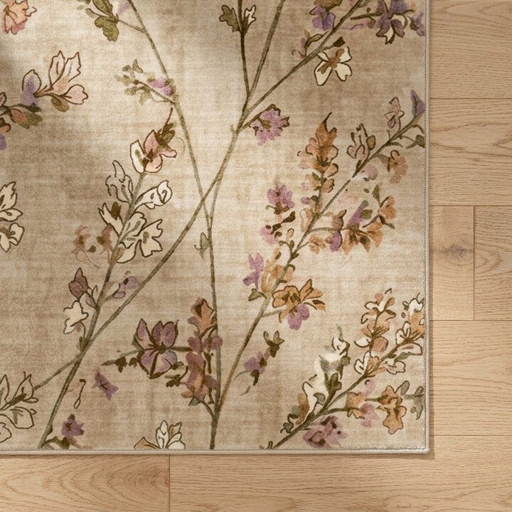 Wasbaar vloerkleed - Misty Floral Creme  | Wasbaar