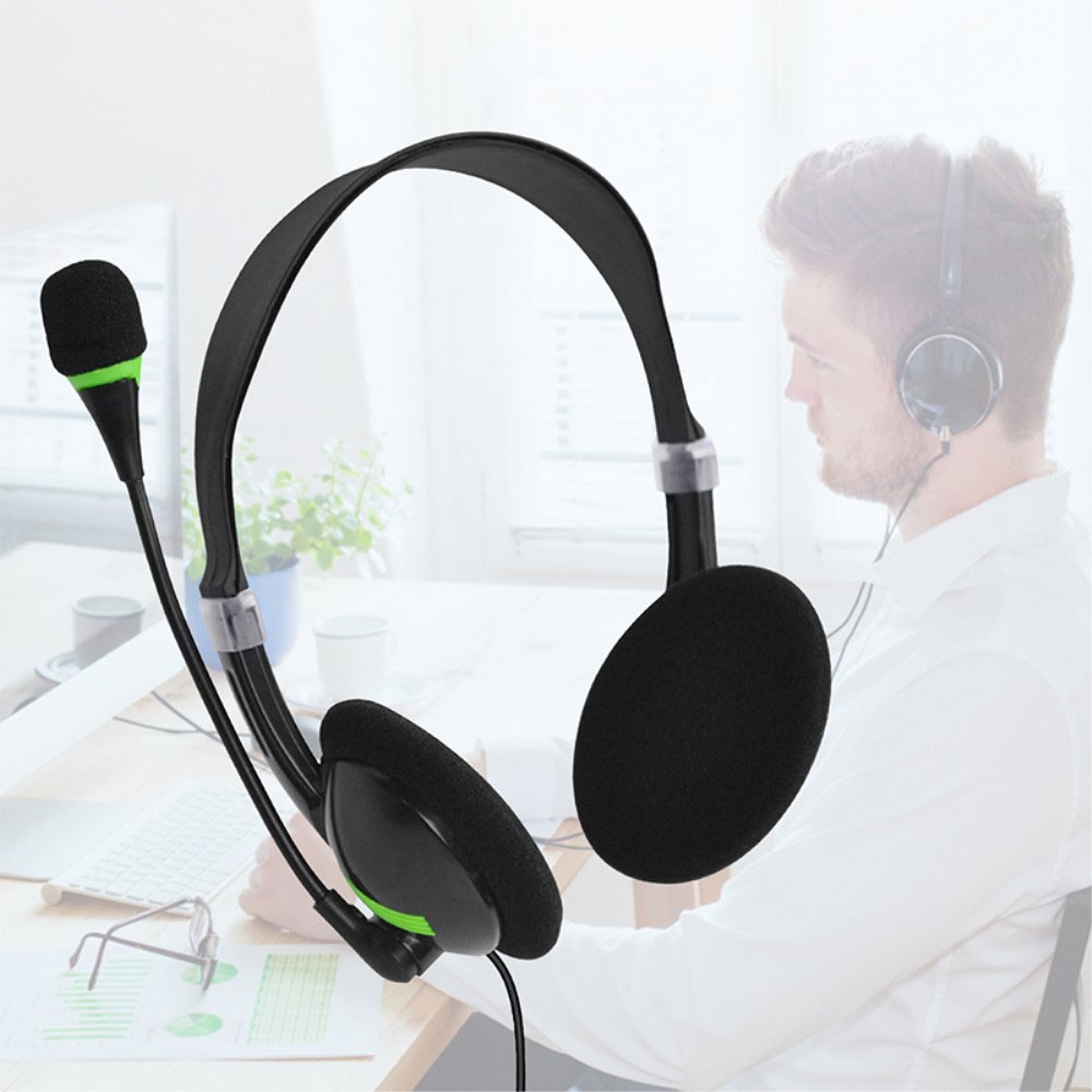 USB Kopfhörer Headset mit Mikrofon   Noise Cancelling - Schwarz / Grün