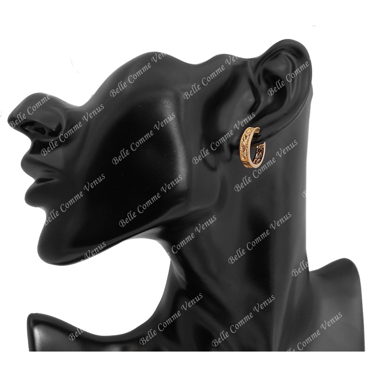 Boucles d'oreilles créole fleur sertie d'oxyde de zirconium Plaqué or 750 3 microns
