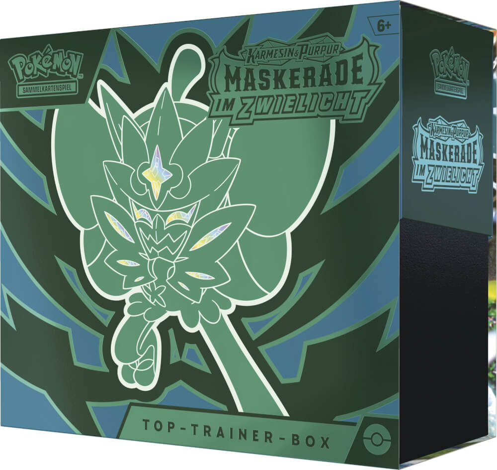 Pokémon-Sammelkartenspiel: Top-Trainer-Box Karmesin & Purpur - Maskerade im Zwielicht
