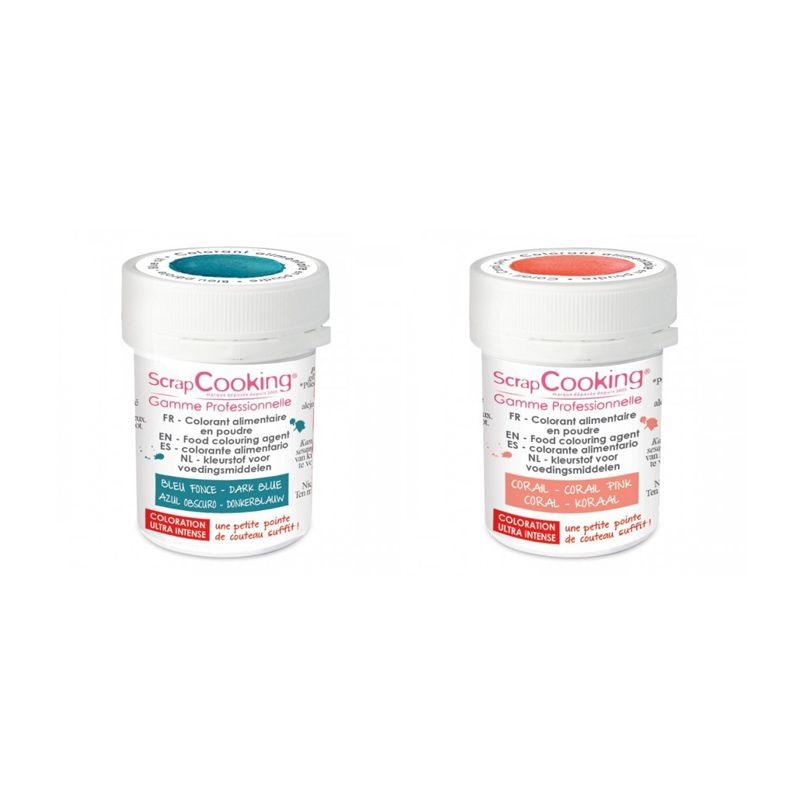 2 colorants alimentaires en poudre - corail-bleu foncé Scrapcooking