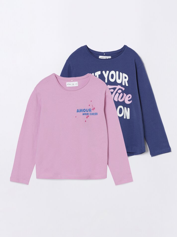 Pacote com 2 camisetas estampadas - Rosa Delavado