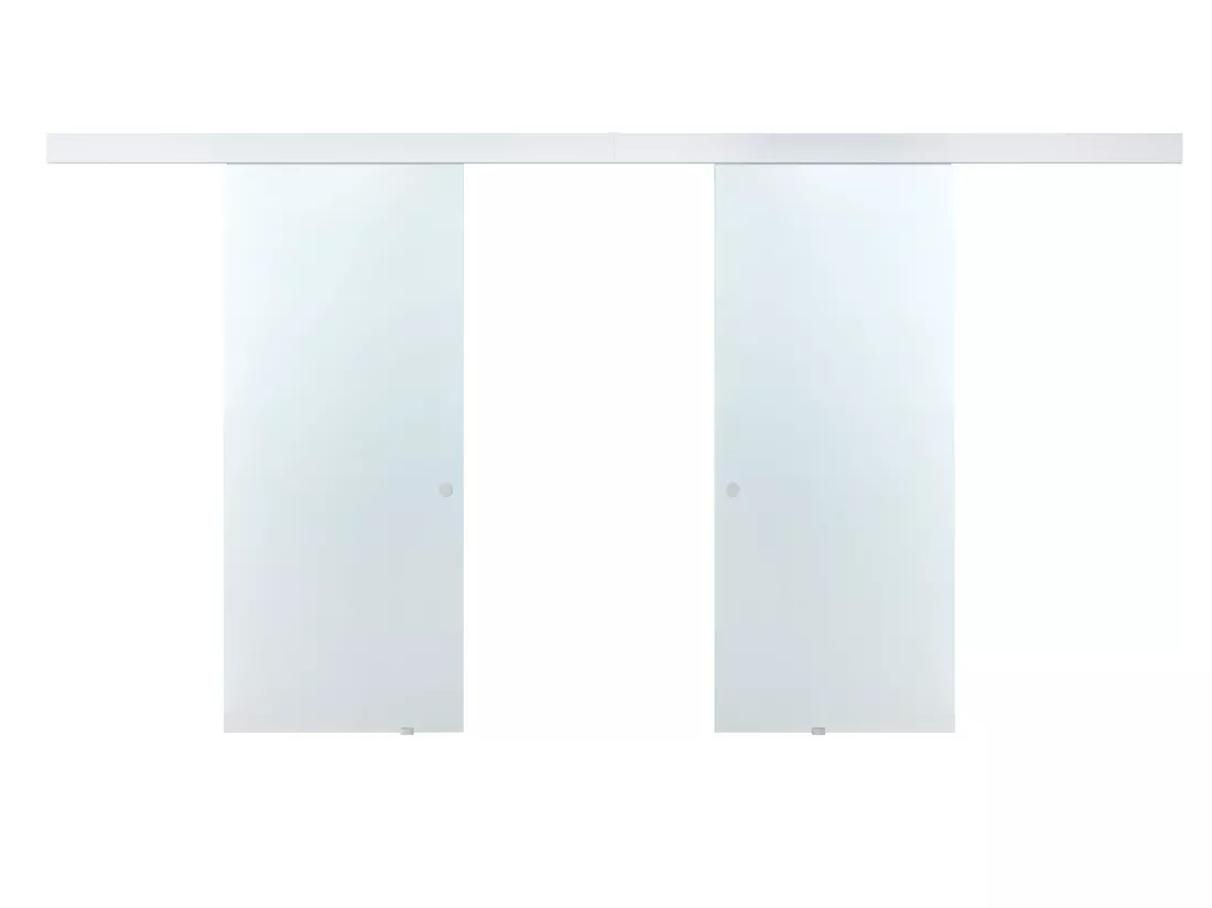 Porte coulissante double avec système en applique - 2 x H205 x L83 cm - Verre trempé dépoli - ALINA