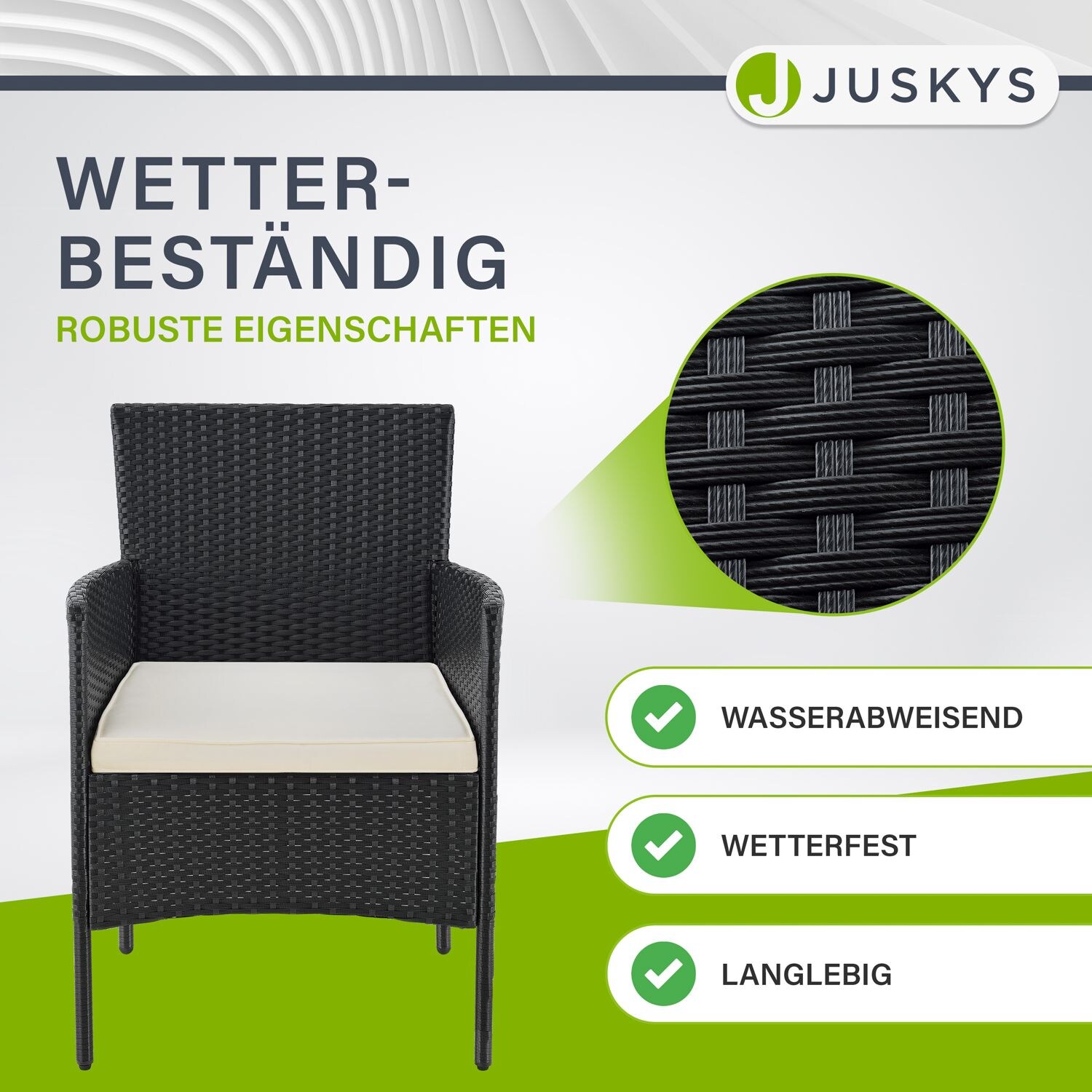 Juskys Polyrattan Gartenmöbel-Set Fort Myers schwarz mit Tisch, Sofa, 2 Stühle & Auflagen