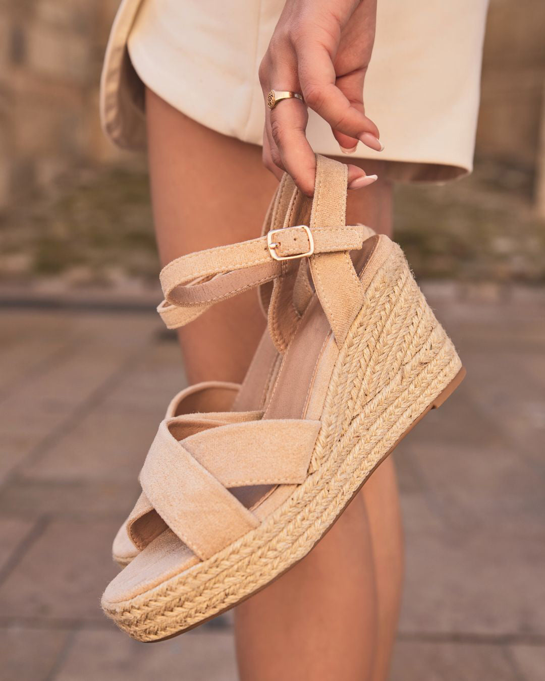 Sandale femme compensée beige - Kelly