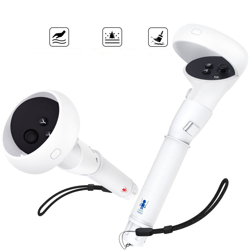 (2er Set) Meta Quest / Oculus Quest 2 Controller Silikon Grip verstellbare Griffverlängerung - Weiss