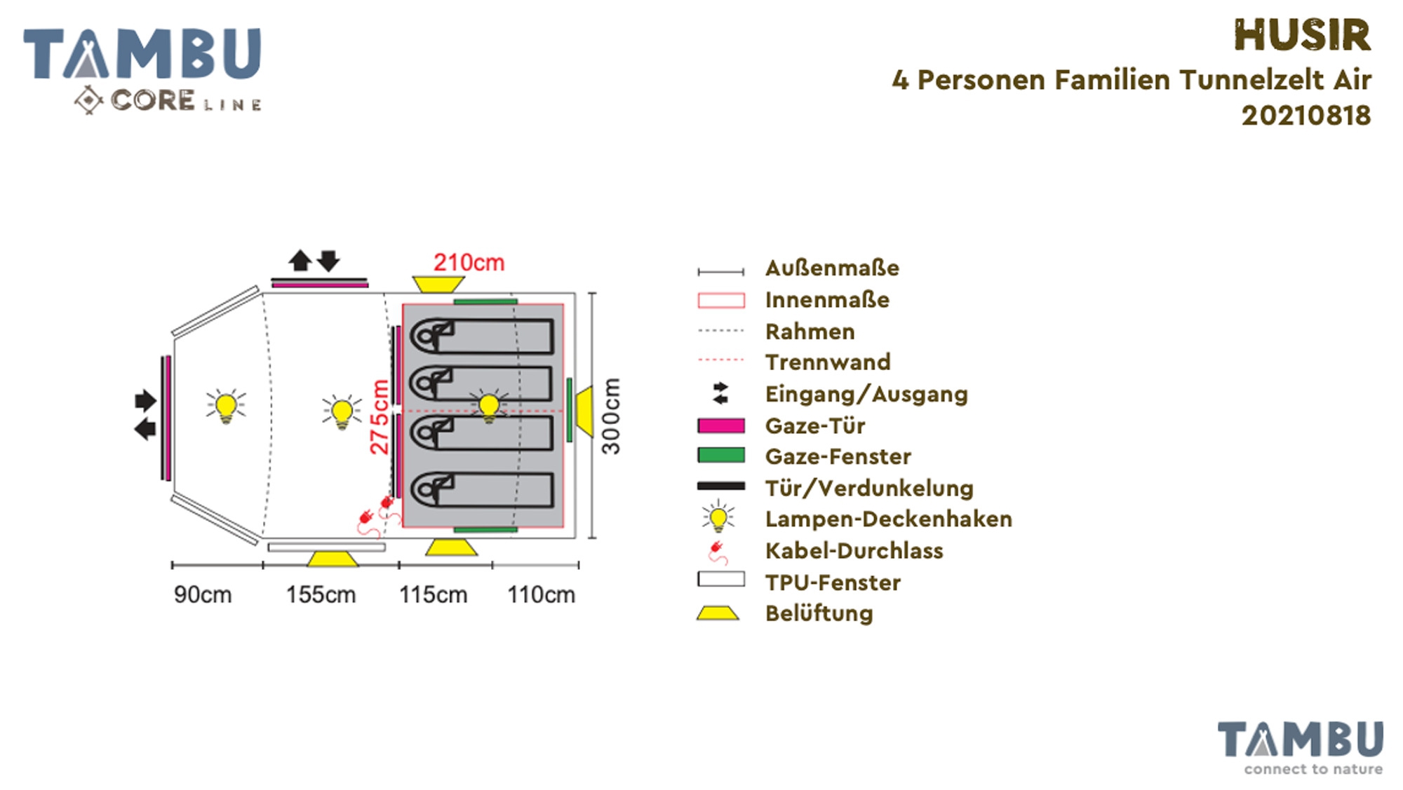 Tambu Husir Familien Tunnelzelt Air braun für 4 Personen