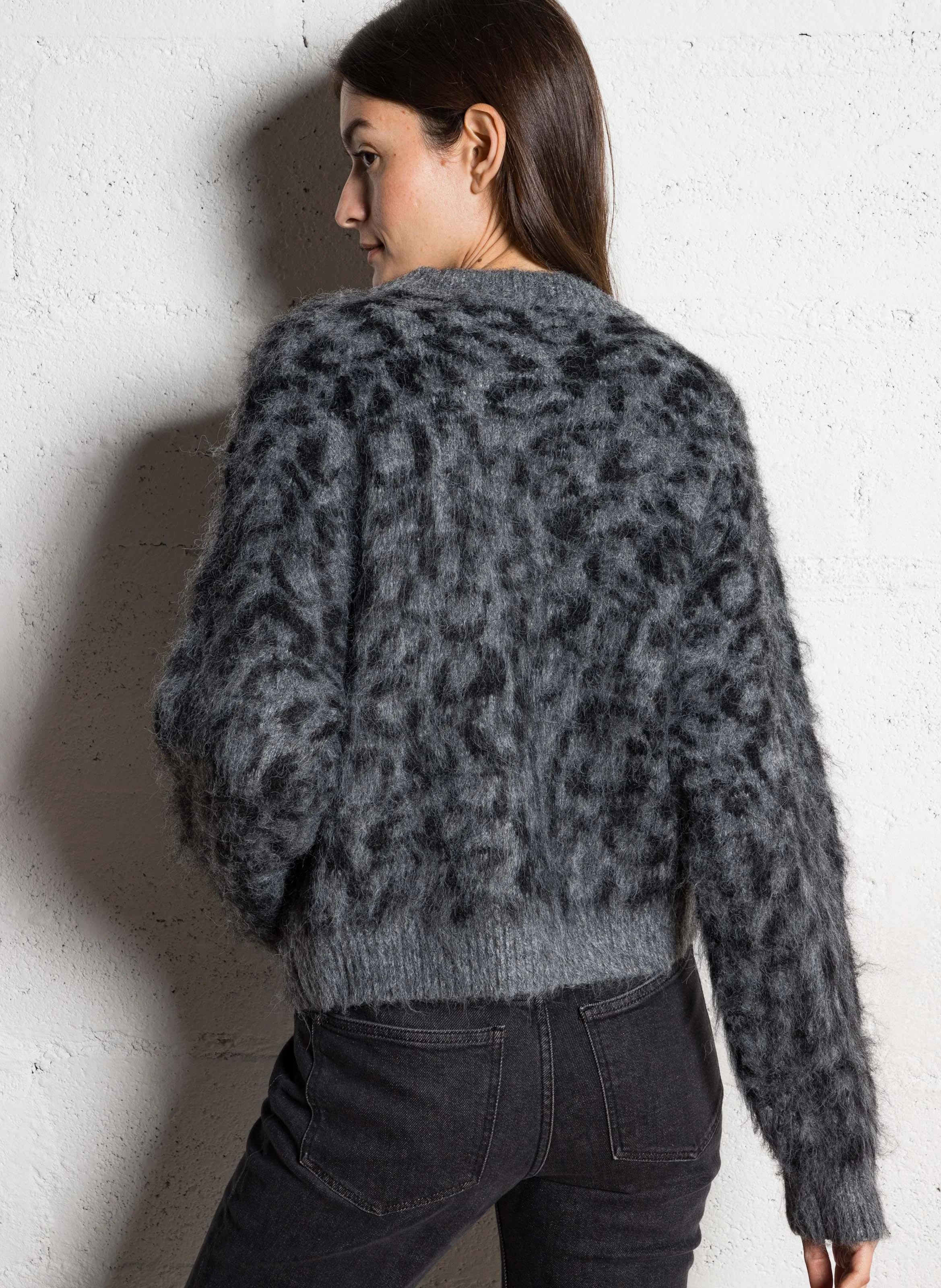 MAY - Pull droit imprimé léopard | Gris